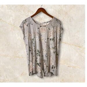 Rachel Ashwell Women's 100% Linen Floral Rear Button Blouse Size Large